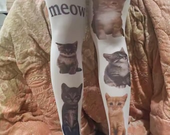 Kawaii Cat Print Tights: Harajuku Y2K Cat Pantyhose – Alt Fashion Leggings