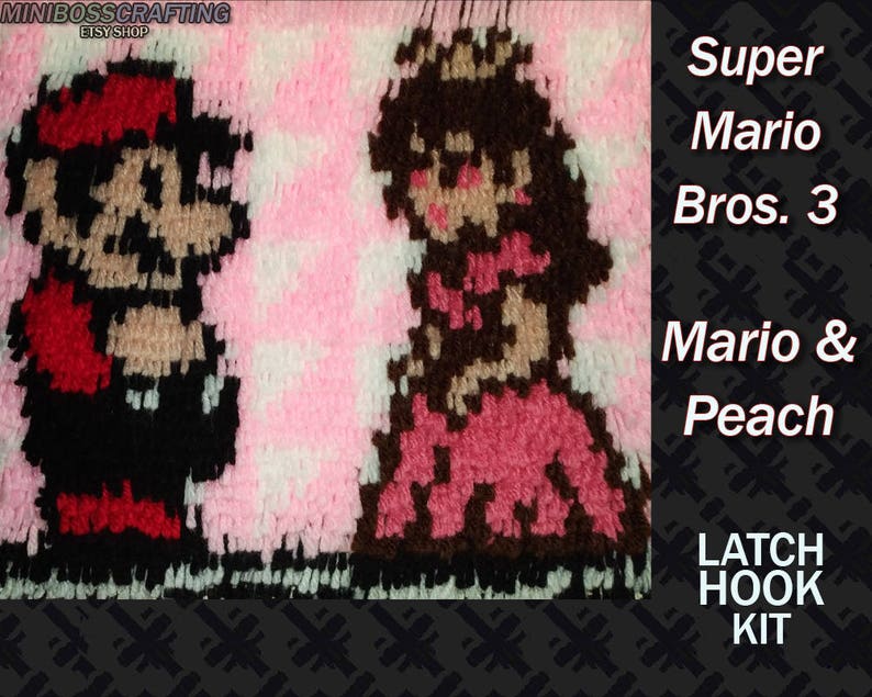Mario and Peach Super Mario Bros 3 DIY Latch Hook Rug Kit Etsy