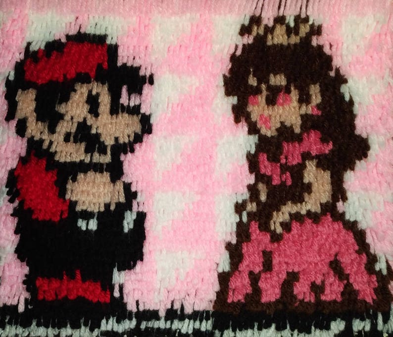 Mario and Peach Super Mario Bros 3 DIY Latch Hook Rug Kit Etsy