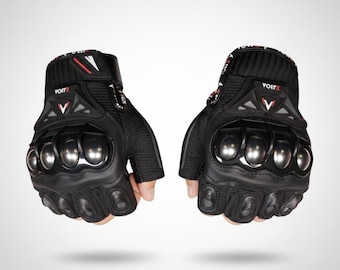 Guantes de moto Voltz de medio dedo con nudillos metálicos, protectores de acero inoxidable, equipo táctico para motociclistas, guantes de verano transpirables y antideslizantes.