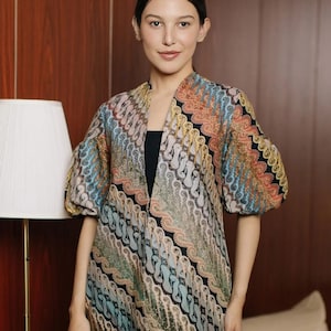 Lavanya Women's Batik Outer - Premium Indonesian Cotton Open Front Cardigan - Modern Digital Print Floral Kimono Jacket - Elegant Ethnic Top