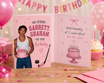 Divertente biglietto di auguri di compleanno a tema hockey con Garrett Graham / Biglietto di auguri Pink Coquette