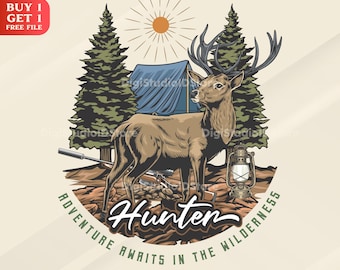 Deer Hunting SVG Bundle for Cricut – Vintage Buck Antler Hunter Design, Camping Outdoors PNG EPS, Hunting Shirt Cut File, Instant Download