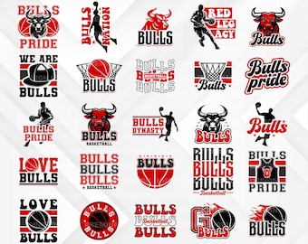 Bulls SVG&PNG Bundle | Layered Bulls PNG Files | Cricut Cut File | Basketball Clipart for T-Shirt | Instant Download