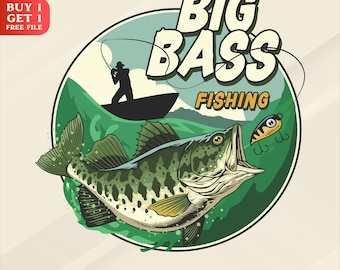 Fishing SVG Bundle – BigBass Canoe Retro Badge Design, PNG Eps 300 DPI, Cricut Cut File, Fishing Shirt Clipart, Instant Download