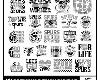 Pacchetto SVG e PNG degli Spurs | File PNG degli Spurs a livelli | File di taglio per Cricut | Clipart di basket per magliette | Download immediato