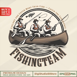 Vintage Fishing SVG Bundle – Fisherman Canoe Retro Badge Design, PNG Eps 300 DPI, Cricut Cut File, Fishing Shirt Clipart, Instant Download