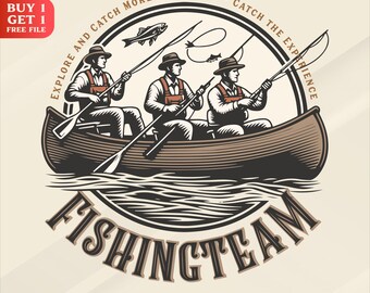 Vintage Fishing SVG Bundle – Fisherman Canoe Retro Badge Design, PNG Eps 300 DPI, Cricut Cut File, Fishing Shirt Clipart, Instant Download