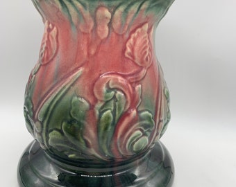 Antique Weller Style Art Nouveau Floral Majolica Drip Glaze Plant Stand Pedestal