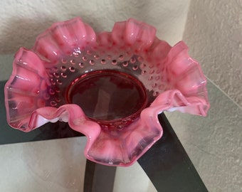 VINTAGE Fenton Glass Cranberry Pink Hobnail Candy Dish