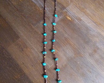 Vintage Native American heshi and turquoise necklace signed 29 inches