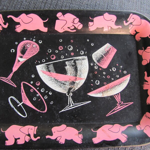 Vintage Dancing Pink Elephant Tip Tray