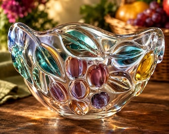 Vintage Mikasa Garden Harvest 6-delat glasskålset Tyskland med fot, kompott, originaletiketter