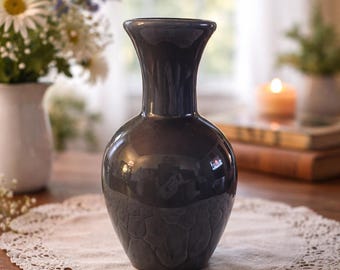 Pristine New Old Stock Mikasa Larry Laslo Plum Cased Glass Vase 1980s Vintage Japanese Art Glass Deep Purple and White Minimalist Decor