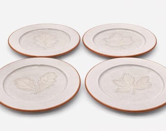 Juego de 4 platos de ensalada italianos vintage / Bellini Giro Italya 1996 / Diseño de hojas en relieve / Estilo rústico campestre