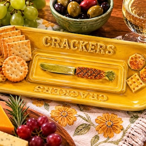 Vintage Los Angeles Pottery Cracker Tray Cheese & Cracker Serving Dish Retro California Pottery Hostessware Mustard Gold Kitchen Decor