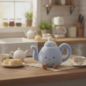 Kawaii Teapot Plush – 18 cm Blue Tea Pot Soft Toy