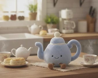 Kawaii Teekanne Plüsch - 18 cm blaue Teekanne Stofftier