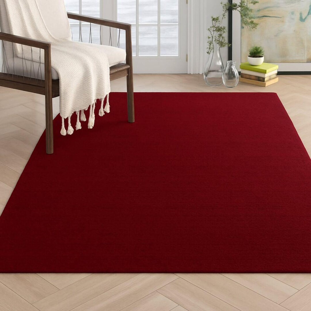 Crimson Red Hand-tufted Rug | Minimalist Plush Area Carpet for Living ...