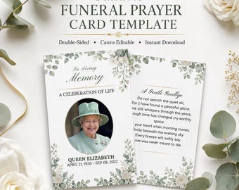 Funeral Prayer Card Template, Editable Memorial Prayer Card, Celebration of Life Card, Funeral Poem Card, Canva Obituary Template, 3x5 Size