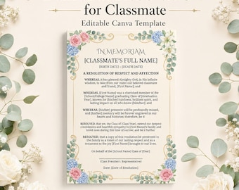 Resoluciones funerarias para compañeros de clase, en memoria de un ser querido, plantilla para funeral en la iglesia, resolución conmemorativa, plantilla para carta de servicio conmemorativo