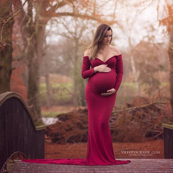 red long sleeve maternity dress