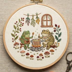 Kit de broderie Cottagecore Soupe de grenouilles - Créations originales fantaisistes