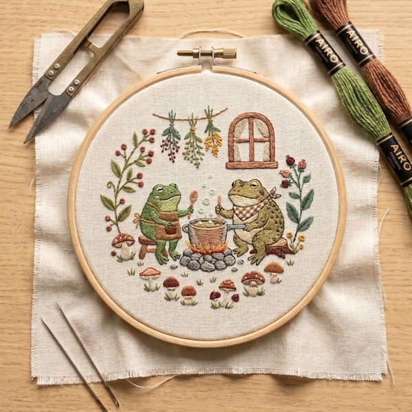 Frog Soup Cottagecore Embroidery Kit - Whimsical DIY Craft