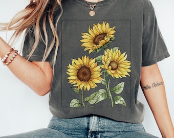Sunflower Floral Shirt, Boho Cottagecore Shirt, Flower T-shirt Gift for Gardener, Colorful T-shirt for Mom, Summer Vacation Vibes