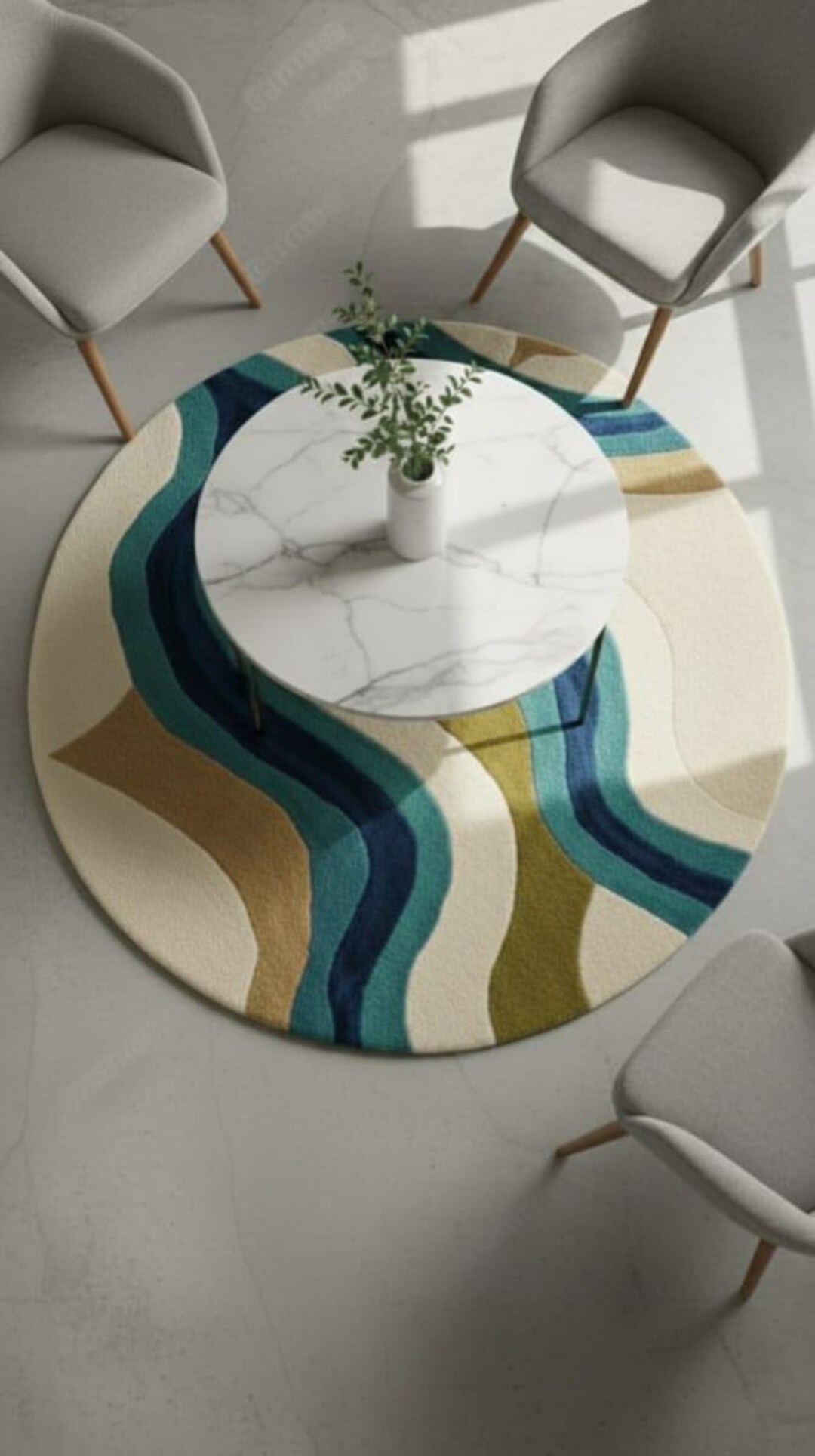Abstract Wave Round Rug: Modern Coastal Style - Etsy