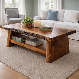 Live Edge Coffee Table - Natural Wood Coffee Table - Handcrafted Reclaimed Farmhouse Centerpiece - Japandi Minimal Hall Table - Walnut Table