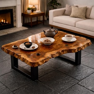 Live Edge Walnut Wood Coffee Table | Solid Walnut Slab Table | Handmade Rustic Modern Coffee Table | Western Home Furniture