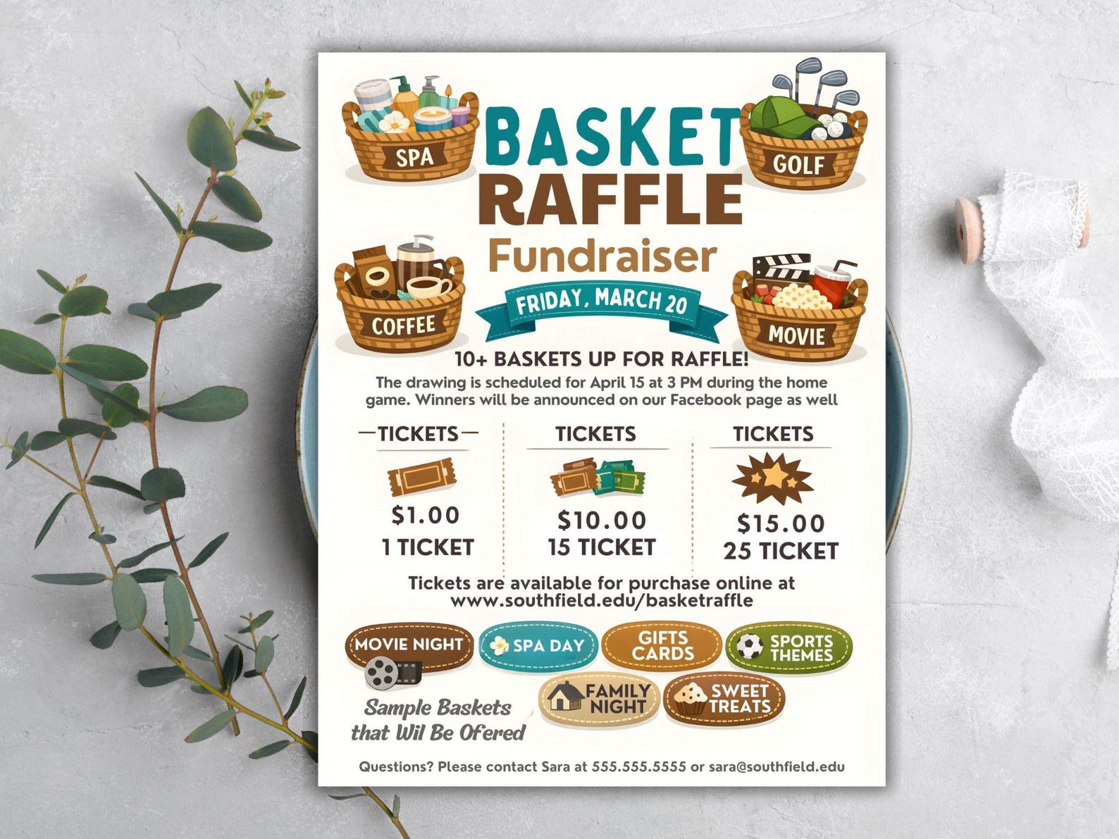 Editable Basket Raffle Flyer Template, School Fundraiser (canva ...