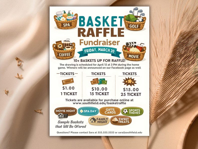 Editable Basket Raffle Flyer Template, School Fundraiser (canva ...