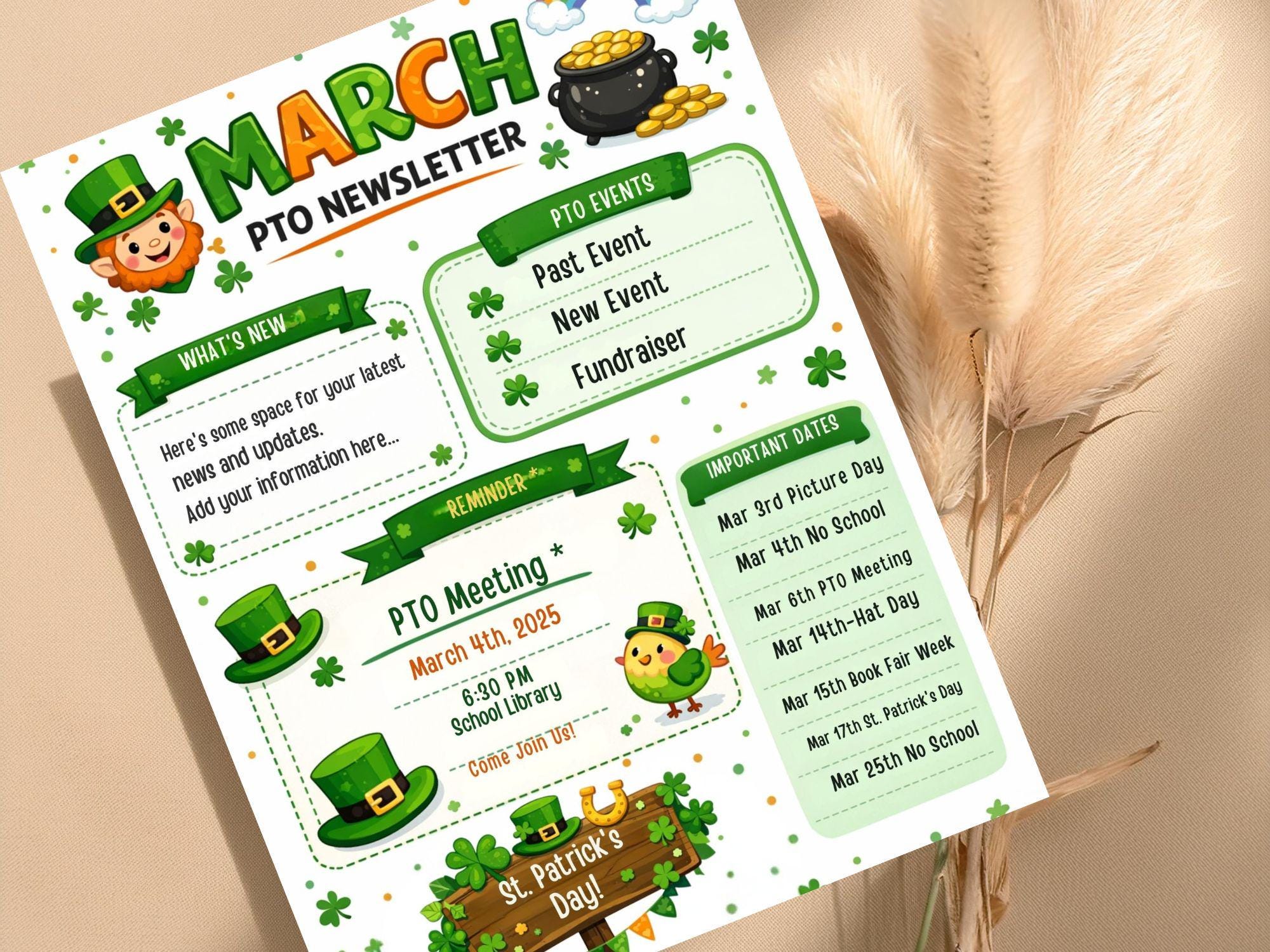St. Patrick's Day March Newsletter Template | Editable School PTO PTA ...