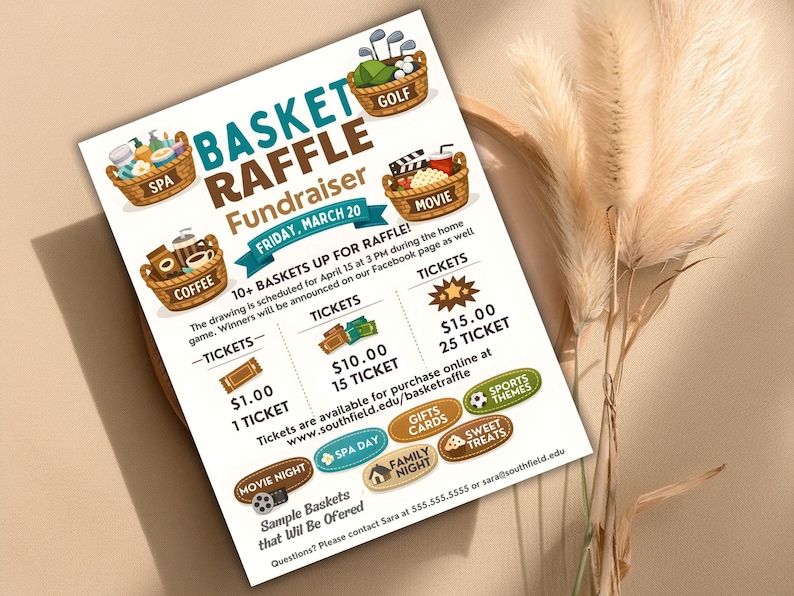 Editable Basket Raffle Flyer Template, School Fundraiser (canva ...