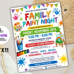 Family Paint Night Flyer Template: School PTA PTO Event (Canva Editable)