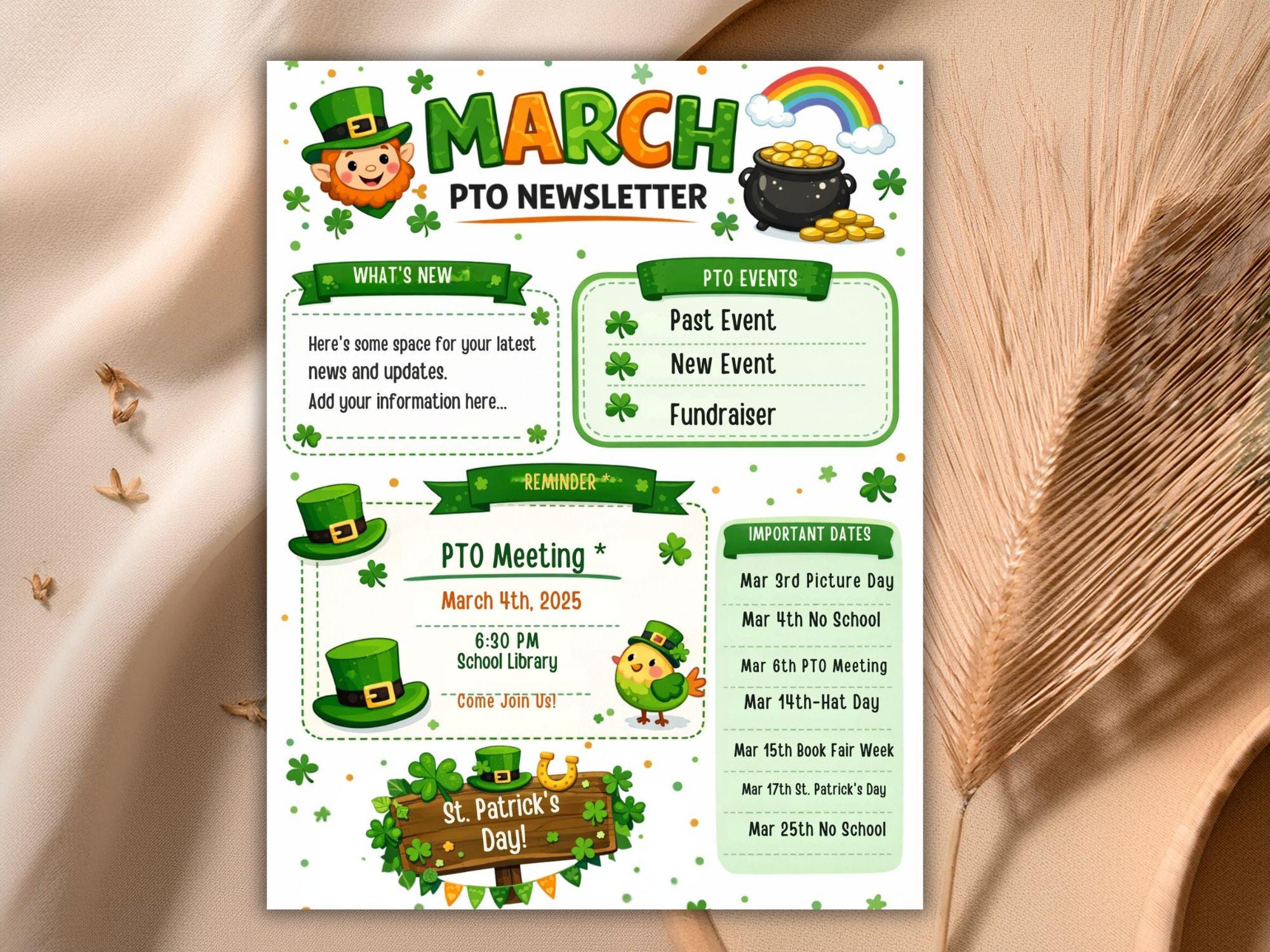 St. Patrick's Day March Newsletter Template | Editable School PTO PTA ...