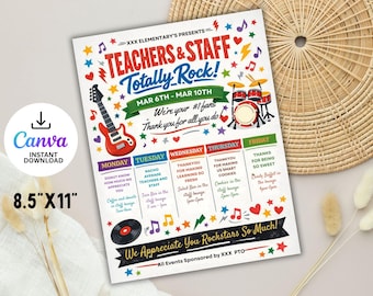 Rock and Roll Teacher Appreciation Week Itinerary Flyer (Canva Template)