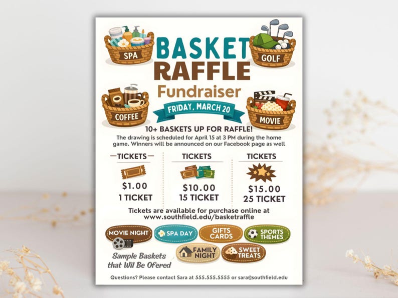 Editable Basket Raffle Flyer Template, School Fundraiser (canva ...