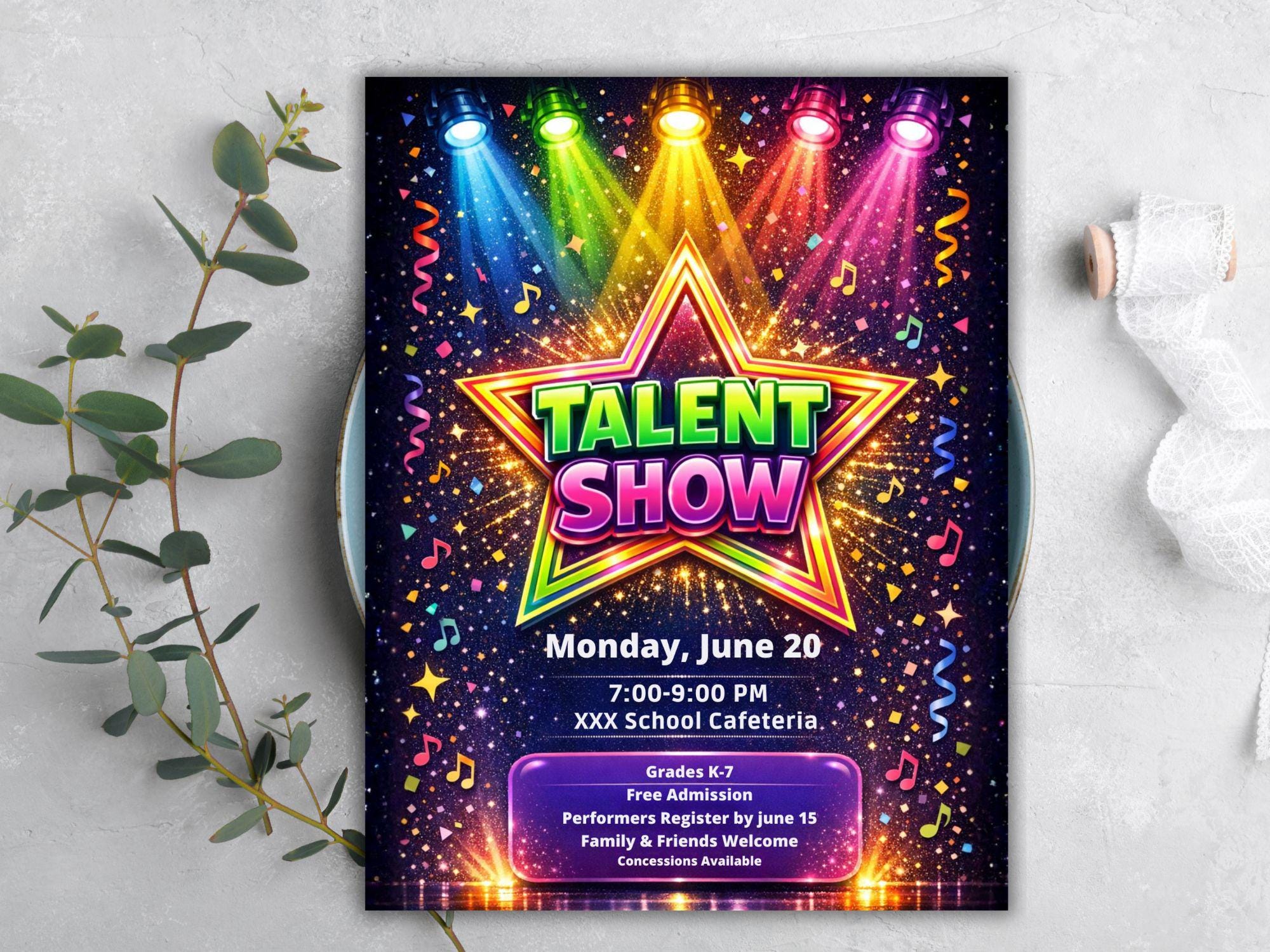 School Talent Show Flyer Template | Editable Canva Poster (digital ...