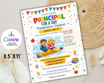 Editable Principal for a Day Fundraiser Flyer Template (Canva)