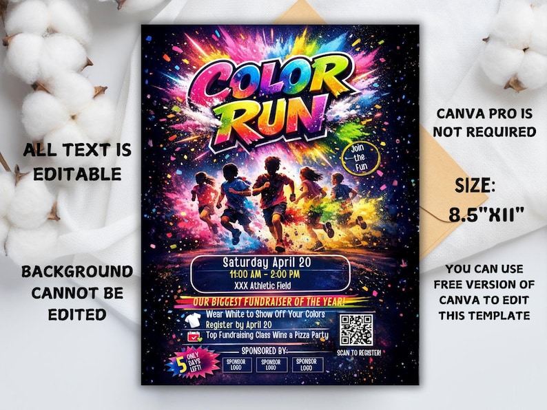 Color Run Flyer Template | School Fundraiser Event Poster (digital ...
