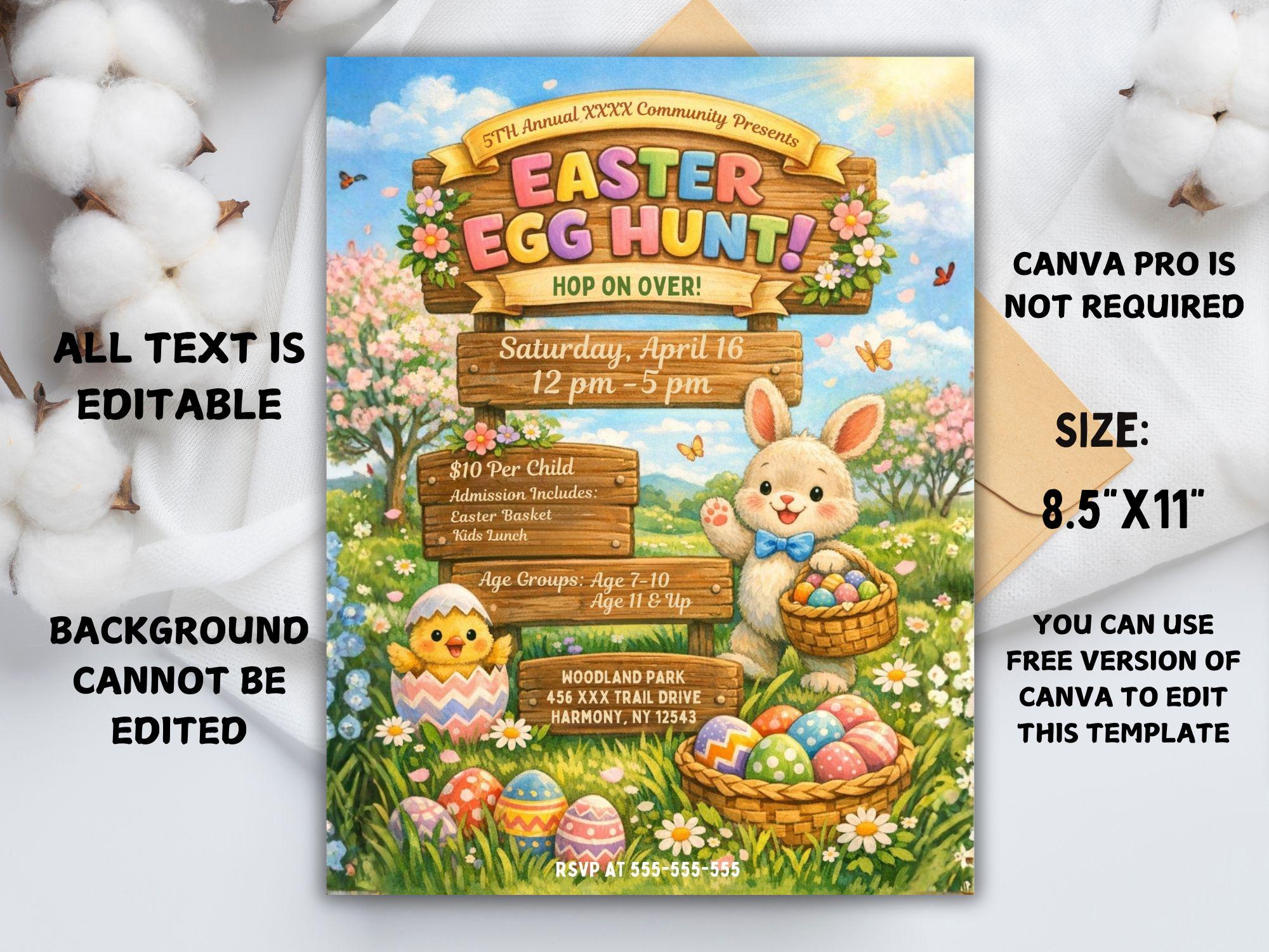 Editable Easter Egg Hunt Flyer Template, Printable Canva Invitation (8. ...