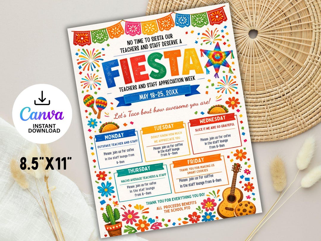 Fiesta Teacher Appreciation Week Flyer, Mexican Itinerary Template ...