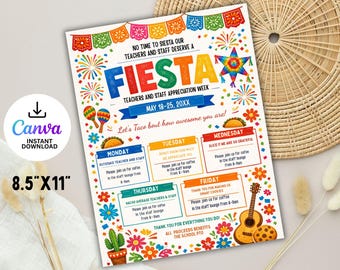 Flyer Fiesta Teacher Appreciation Week, sjabloon Mexicaans reisplan (digitale download)
