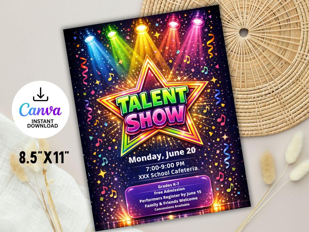 School Talent Show Flyer Template | Editable Canva Poster (digital ...