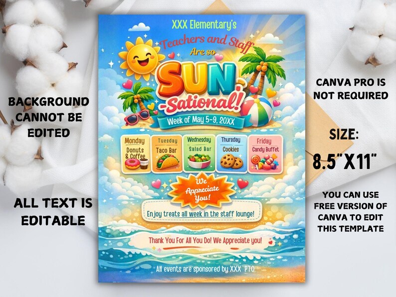 Editable Beach Theme Teacher & Staff Appreciation Sunsational Itinerary ...