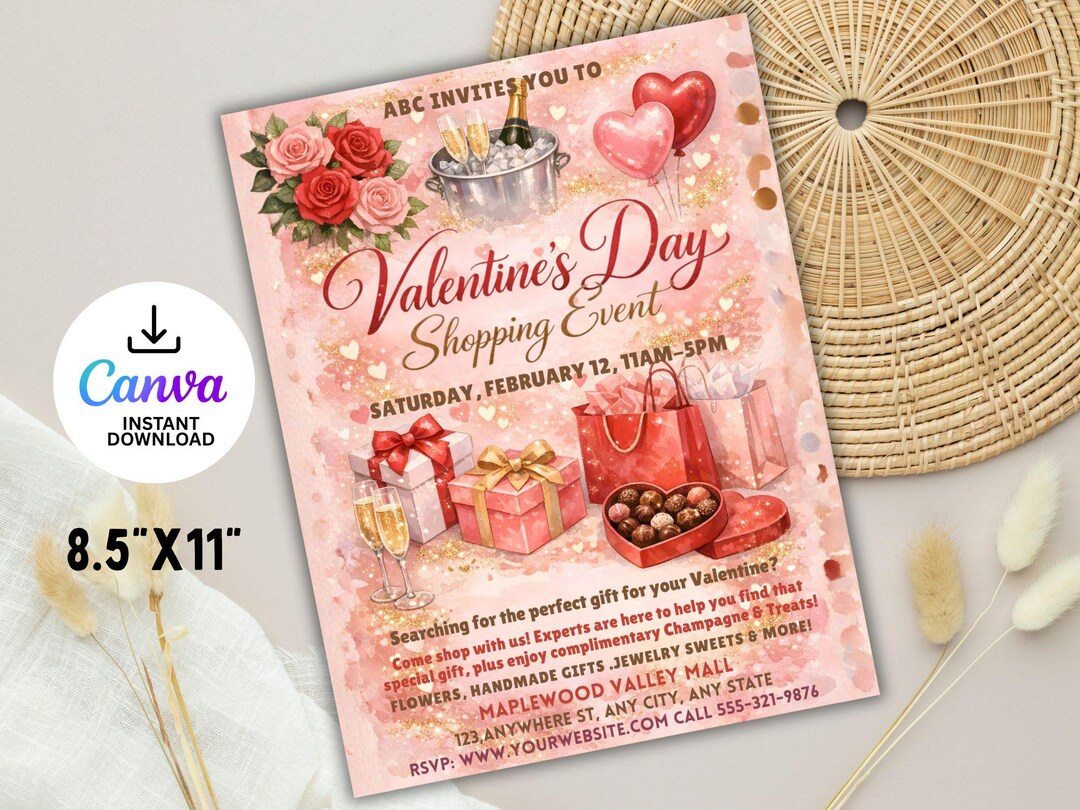 Valentine's Day Shopping Event Flyer: Boutique Sales, Canva Template ...