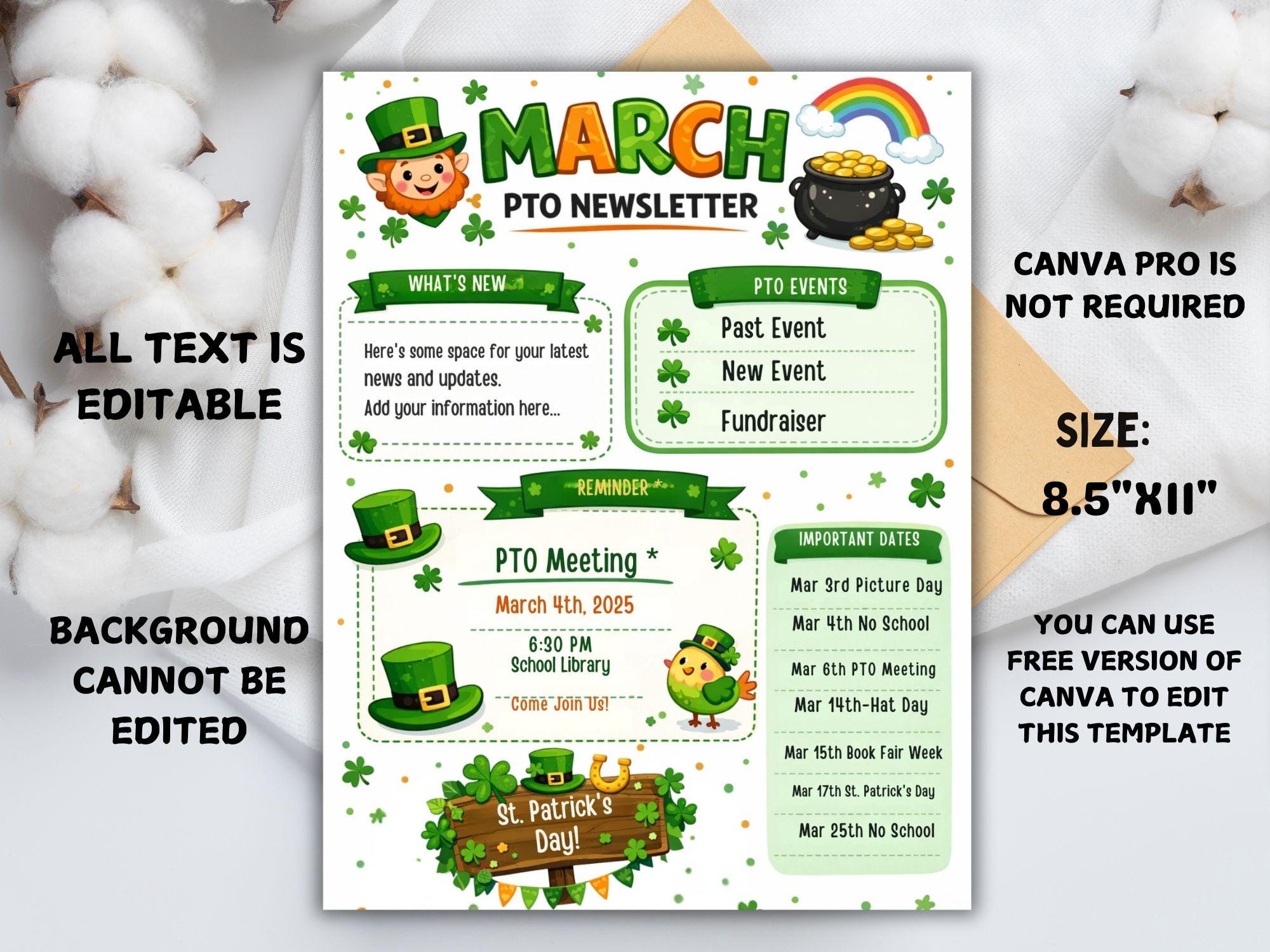St. Patrick's Day March Newsletter Template | Editable School PTO PTA ...